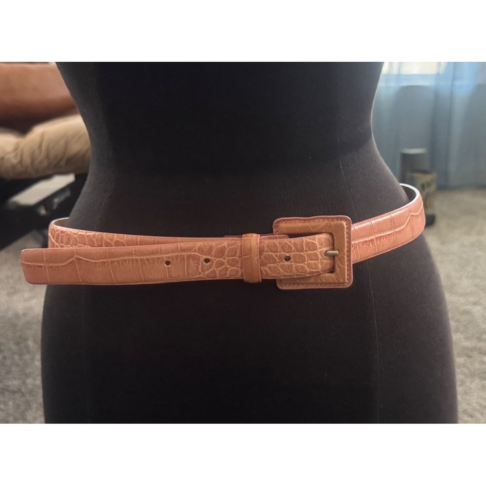 Tanner Italy 90s Leather Belt Croc Embossed Terracotta Pink Square Buckle Sz L